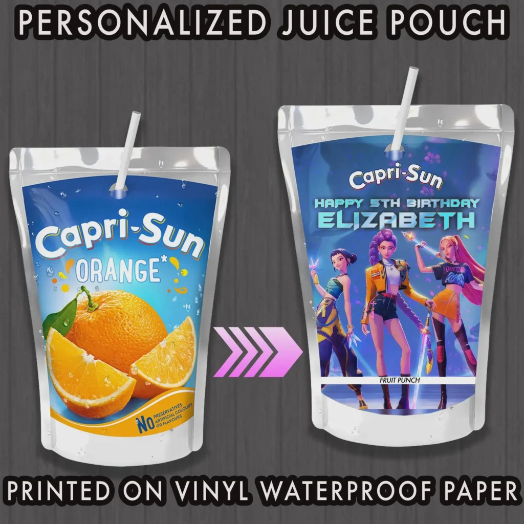 KPOP Demon Hunters Huntrix Capi Sun Pouch Label Cava Template Personalized Party Favor