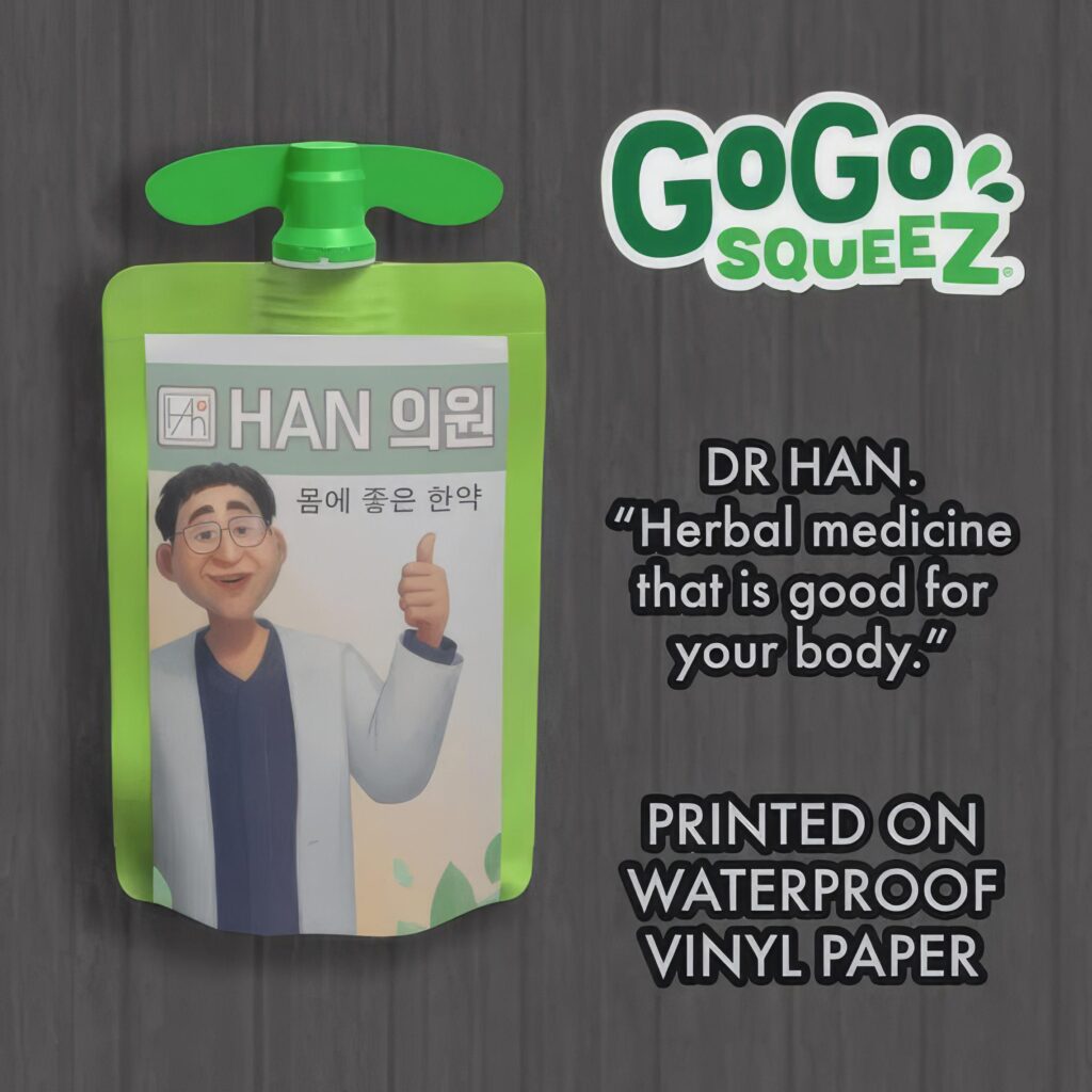 Printed KPop Demon Hunters Dr Han GoGo Squeez Pouch (Waterproof Vinyl Stickers)